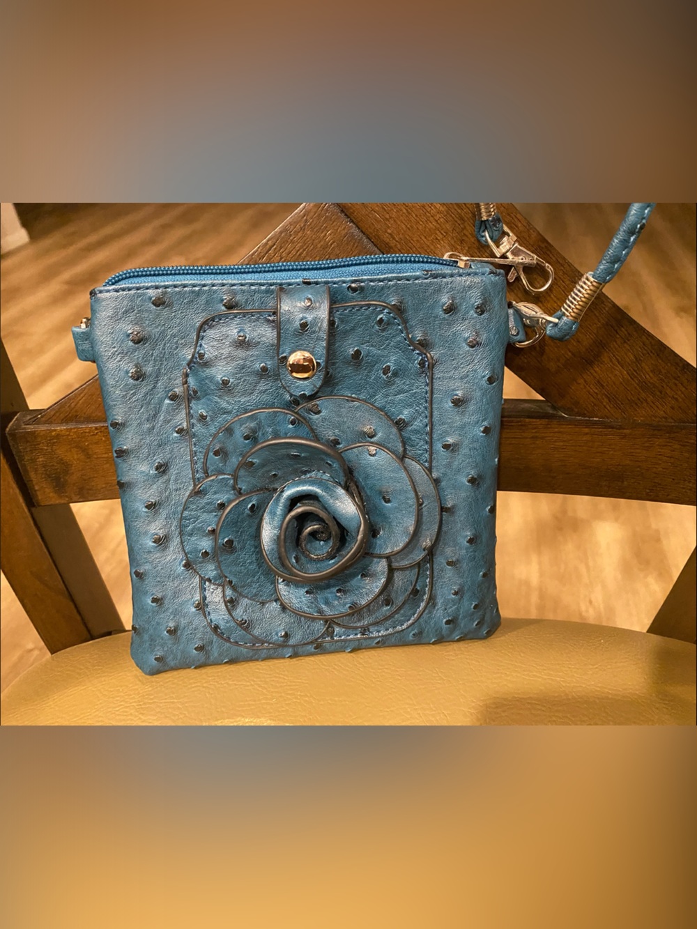 Blue Floral Studded Crossbody - Women's Bag